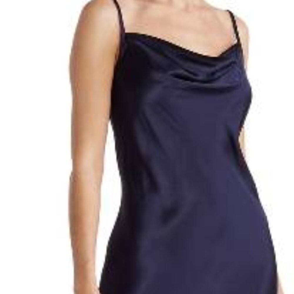 Blue Satin Cowl Neck Midi Dress